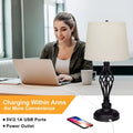 European style alloy bedside lamp with USB port and touch sensor on a wooden table.