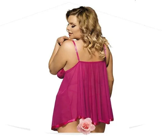 Women's plus size 6XL mesh and lace lingerie sleepdress on a hanger, shown in purple colour