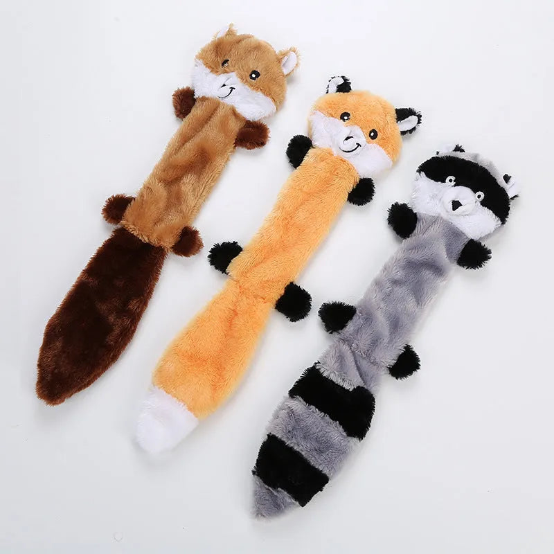 Brown plush dog toy with squeaker measuring 46cm long