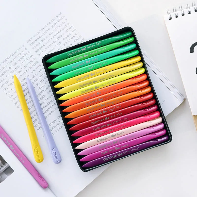 Carton pack of 24 plastic crayons in various colours, each 12.8cm long