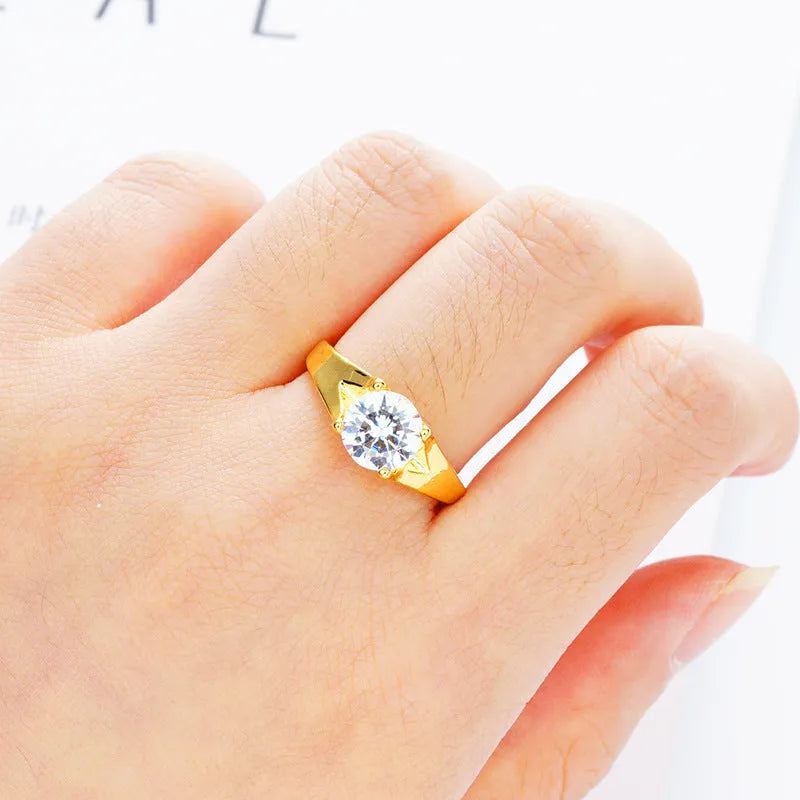 Women's Vietnam placer gold zircon ring in copper with adjustable opening on a hand