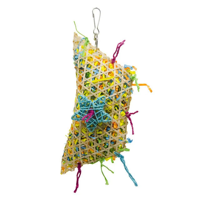 Bird brushed straw toy 20cm diameter natural chewing foraging toy with hook
