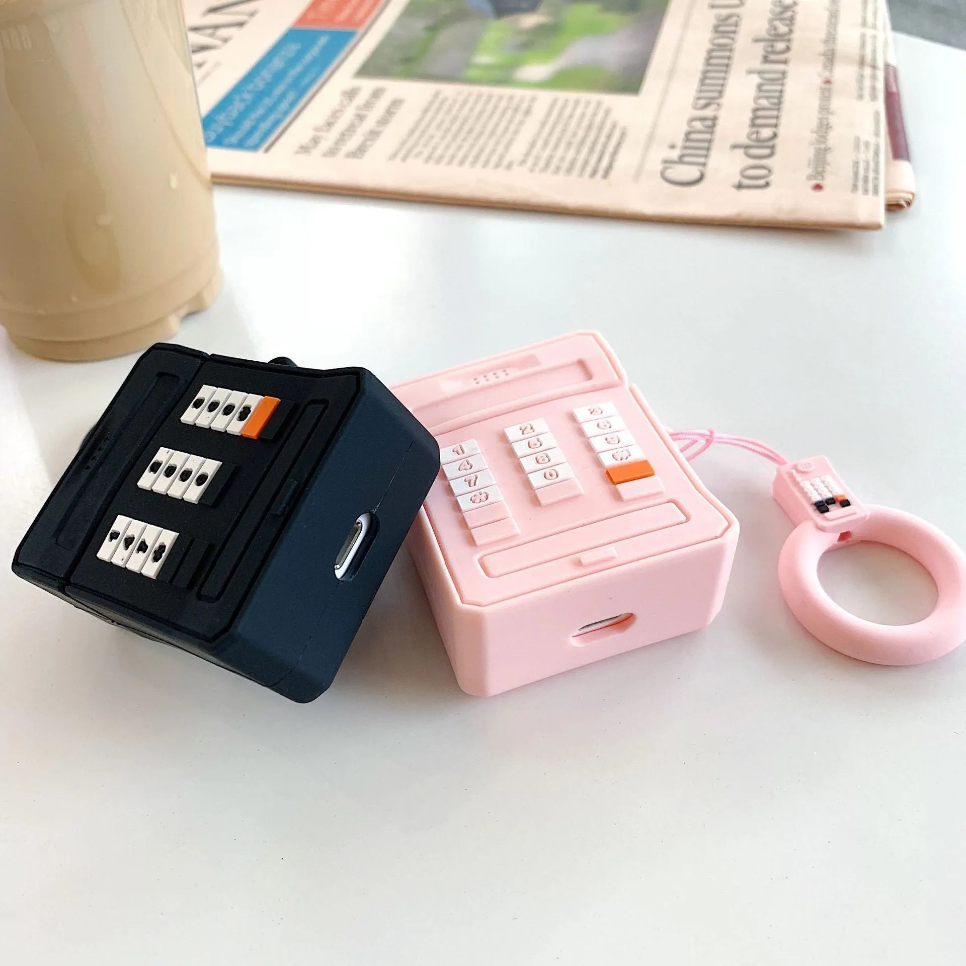Pink and black cartoon silicone protective cover for AirPods 1st and 2nd generation charging case