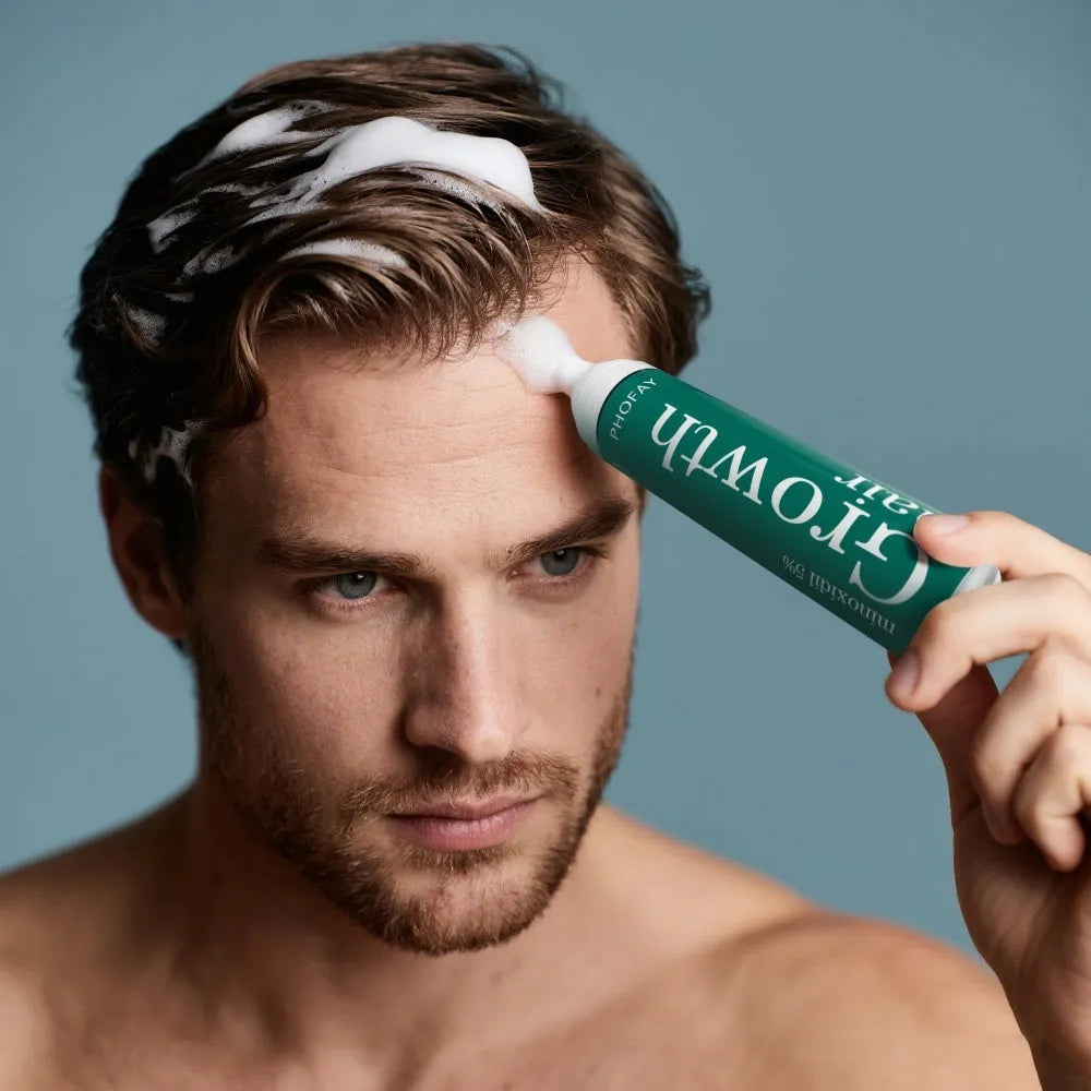 Can of CH004 Minoxidil 5% anti-hair loss mousse foam spray with applicator.