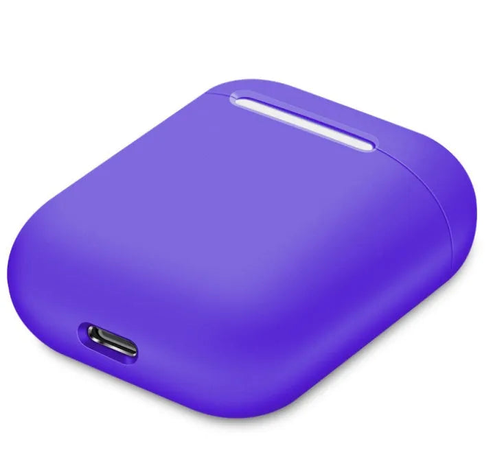 Split-shell silicone protective case for Apple AirPods charging box in a selection of colours on a plain background.