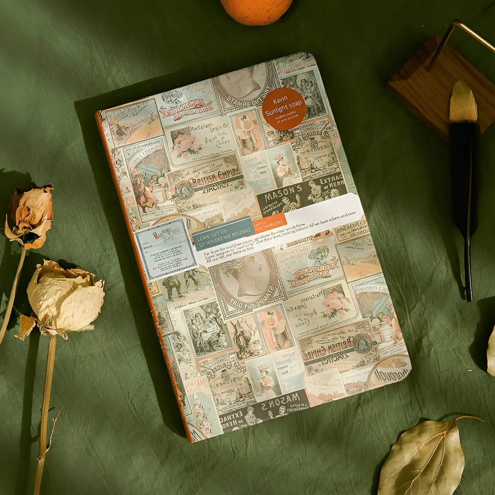 A5 kraft paper notebook with illustrated colour pages in European retro style