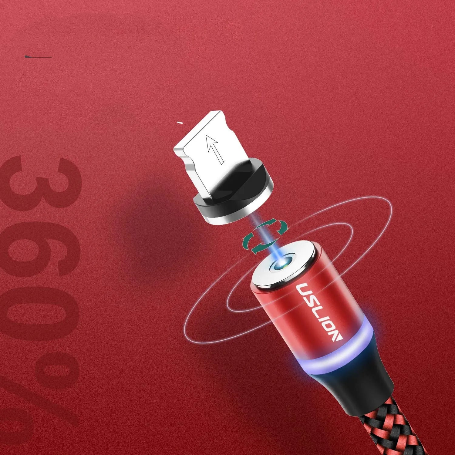 1 metre magnetic USB cable with aluminium alloy connector and blue LED indicator for fast charging