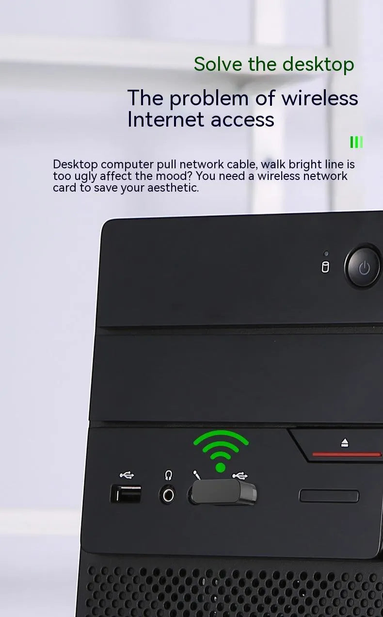 Black USB mini network card adapter with nickel-plated wolf tooth connector for Bluetooth and dual band AP connectivity