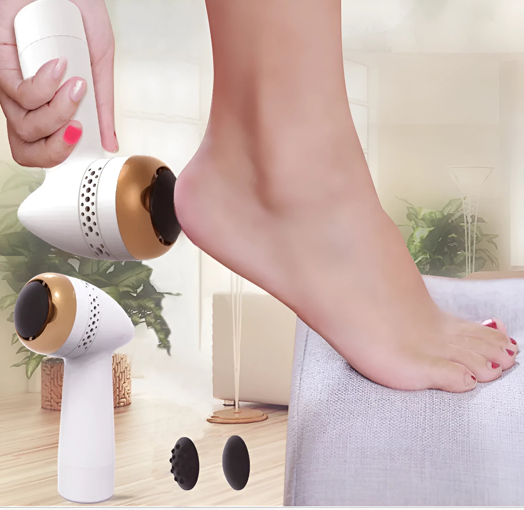 Electric foot grinder device with quartz grinding head in gold and silver colour options
