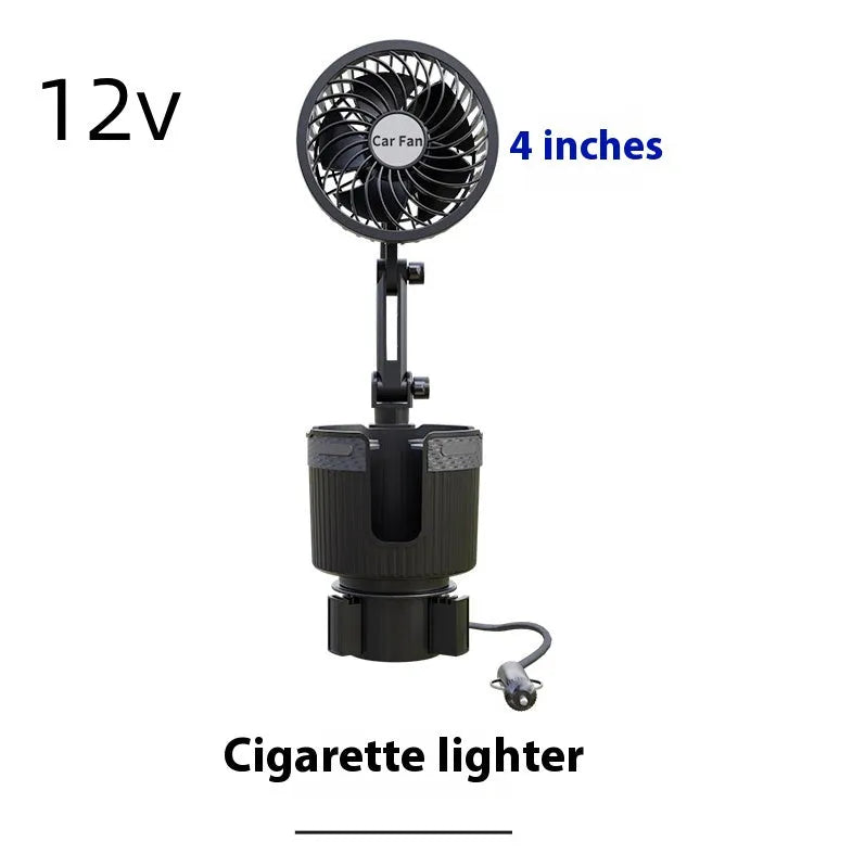Car cup holder cooling fan in vehicle with cigarette lighter or USB power connection options