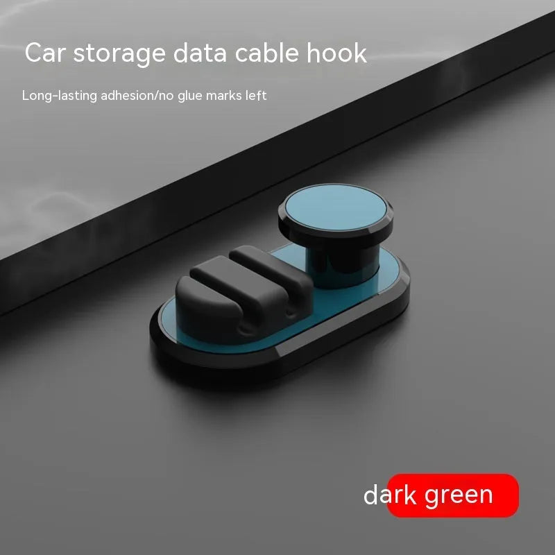 ABS silicone car cable storage hook in dark green, silver, or black colours