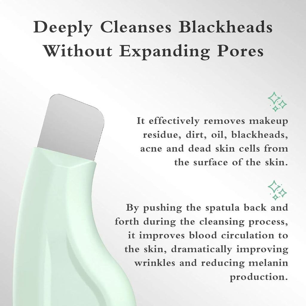 Green stainless steel pore scraper with silicone handle for blackhead removal from face and nose
