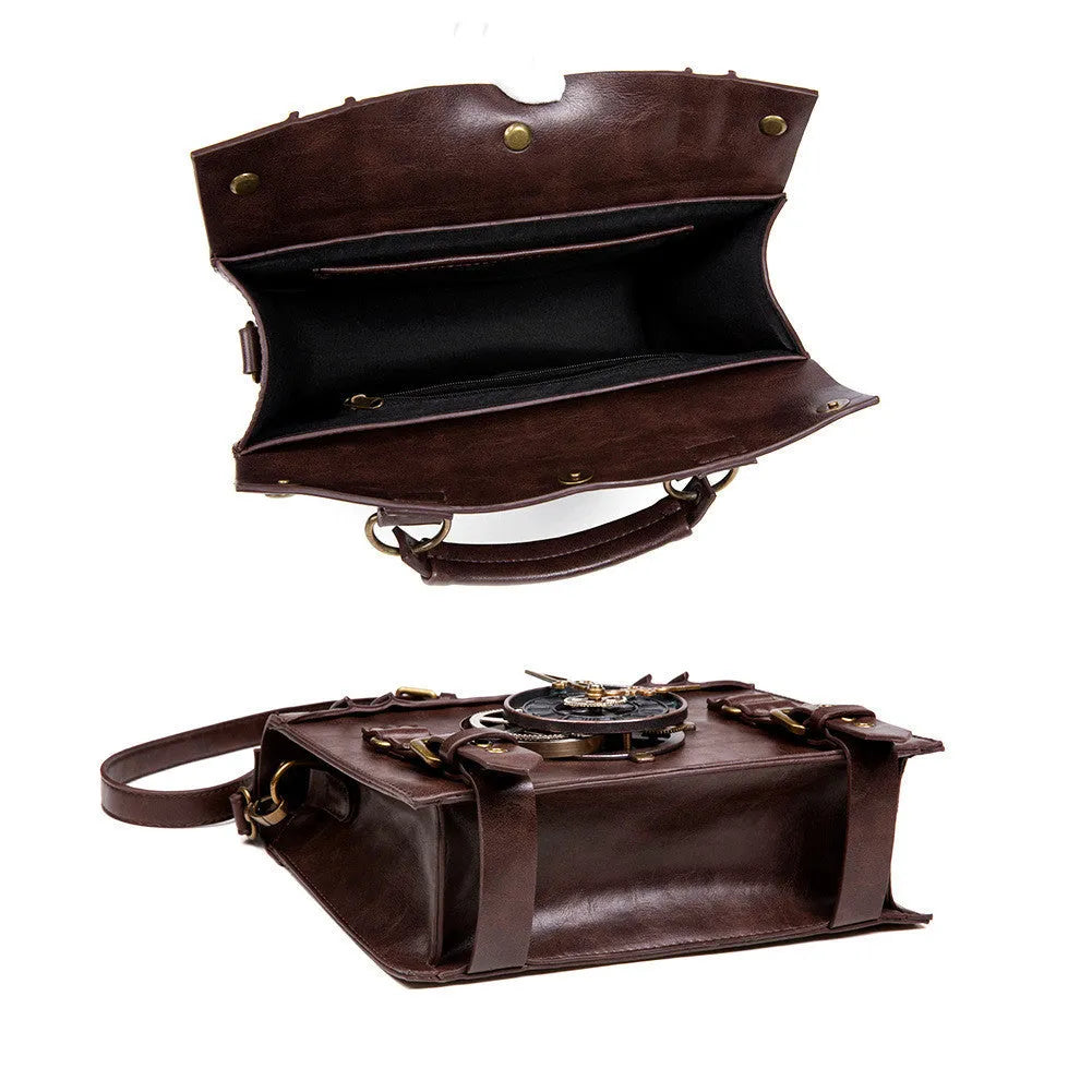 Bronze steampunk industrial retro shoulder bag with metal accents and pillow shape