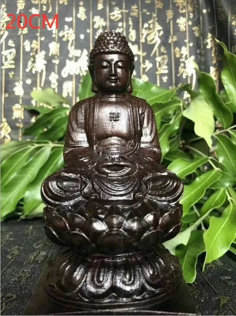 Natural black wood carving of seated Sakyamuni Buddha ornament 30cm tall