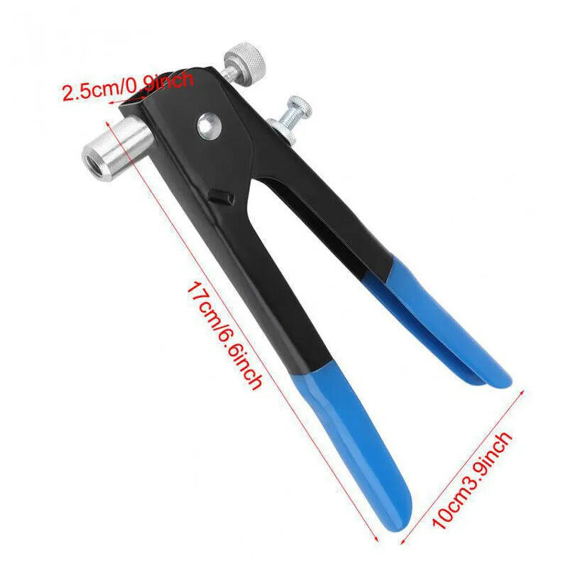 Alloy steel manual riveter nut set with handle, nosepiece, and a case of rivet nuts for the 86PC or 106PC kit.