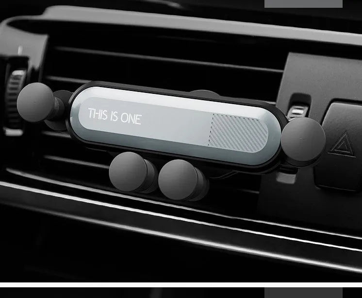 Universal car phone holder attached to a vehicle air vent, showing grey, red, black, and silver colour options