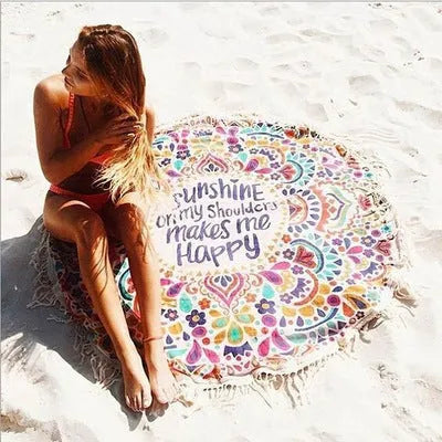 Fashion beach towel for women with bohemian pattern in five colours including green, pink, and gradient purple