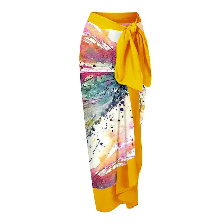 Yellow women's conservative one-piece swimsuit with belly coverage and sleeveless design