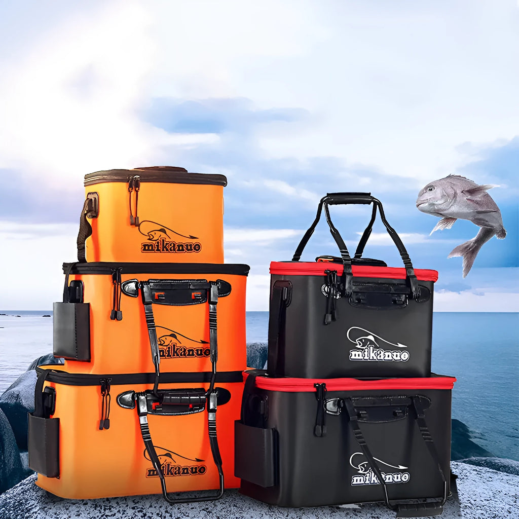 EVA portable fishing bag folding live fish box in black with thick nylon zipper
