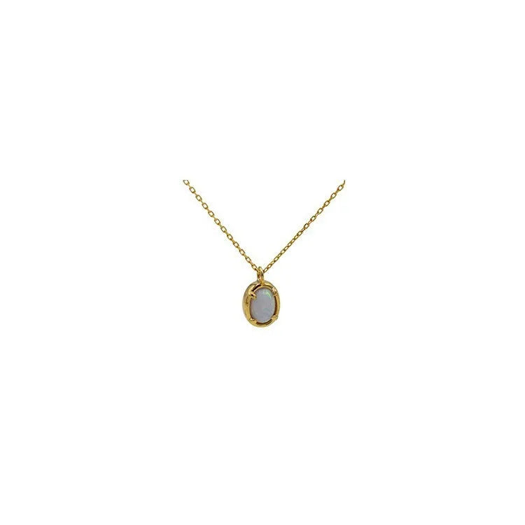 S925 silver jelly opal pendant necklace with geometric oval shape in gold or white gold colour