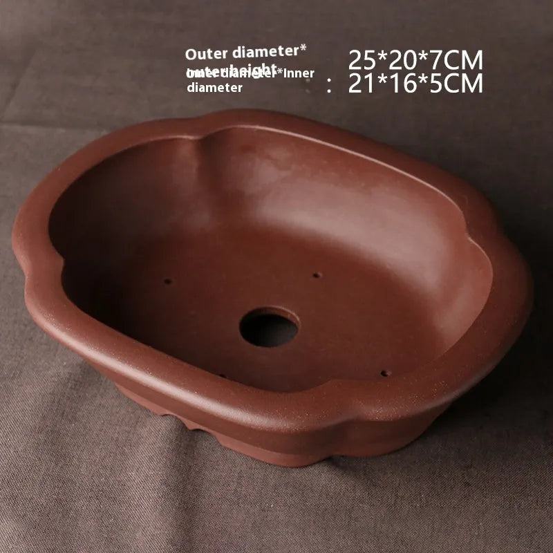 Handcrafted purple clay bonsai basin in classical Chinese style measuring 25×20×7cm