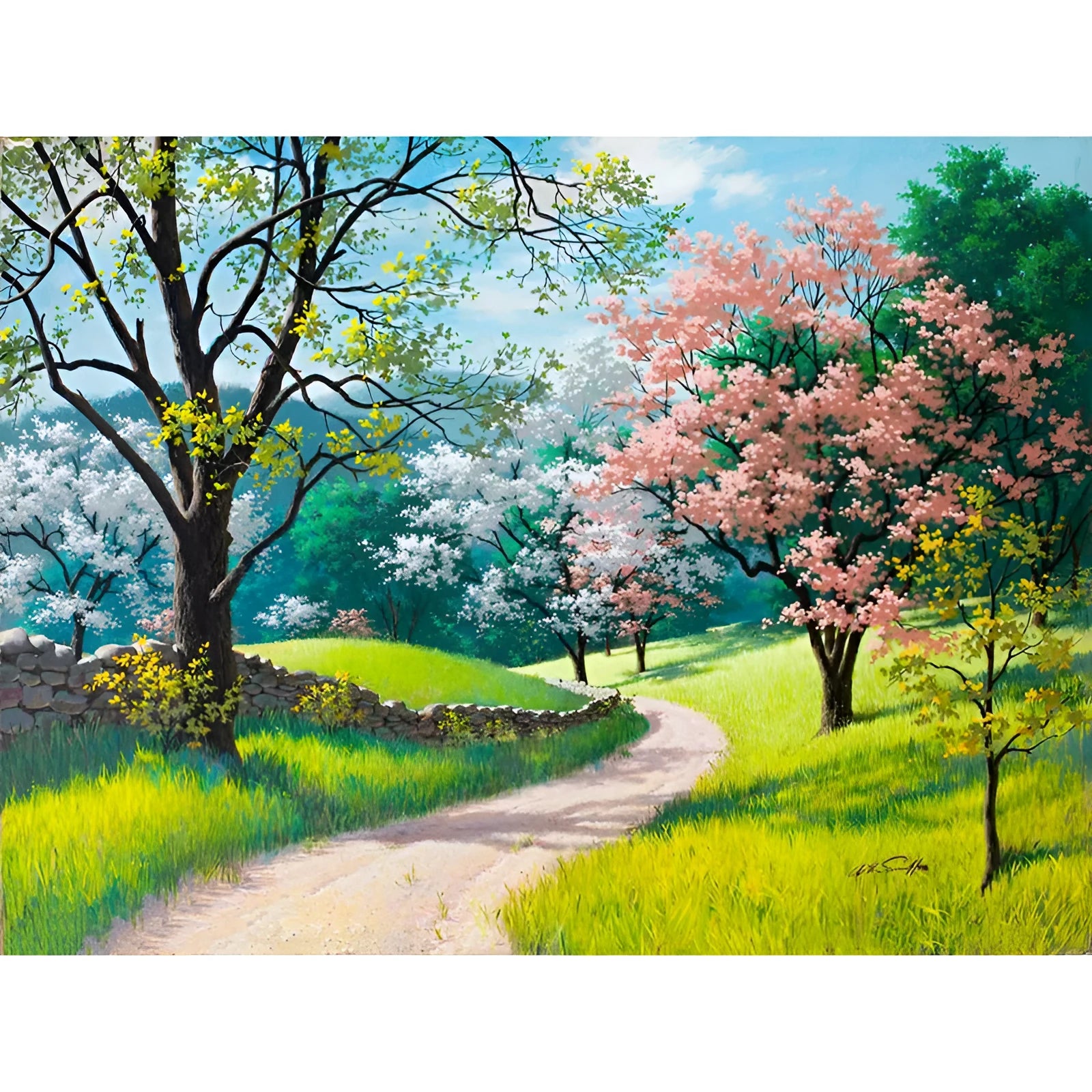 Landscape paint by numbers DIY kit with 40x50cm linen canvas and set of acrylic paints.
