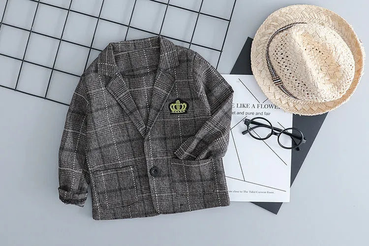 Boys' cotton three-piece suit set in coffee colour with trousers for ages 1-3 years