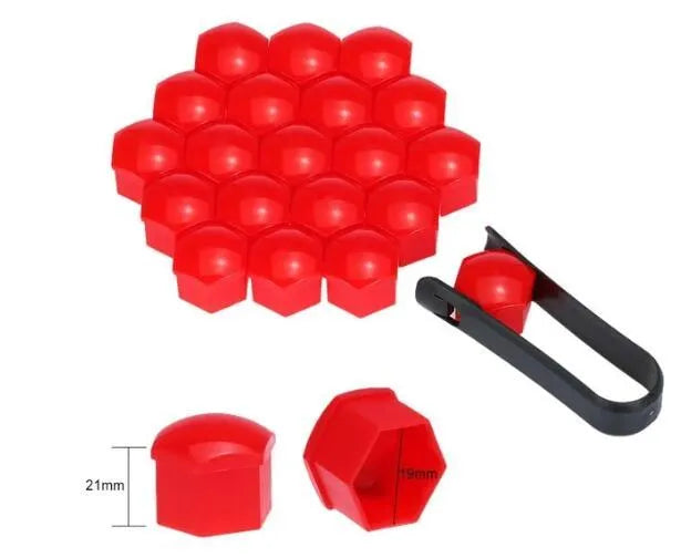 Set of nylon car wheel nut covers in various colours and sizes for rust protection
