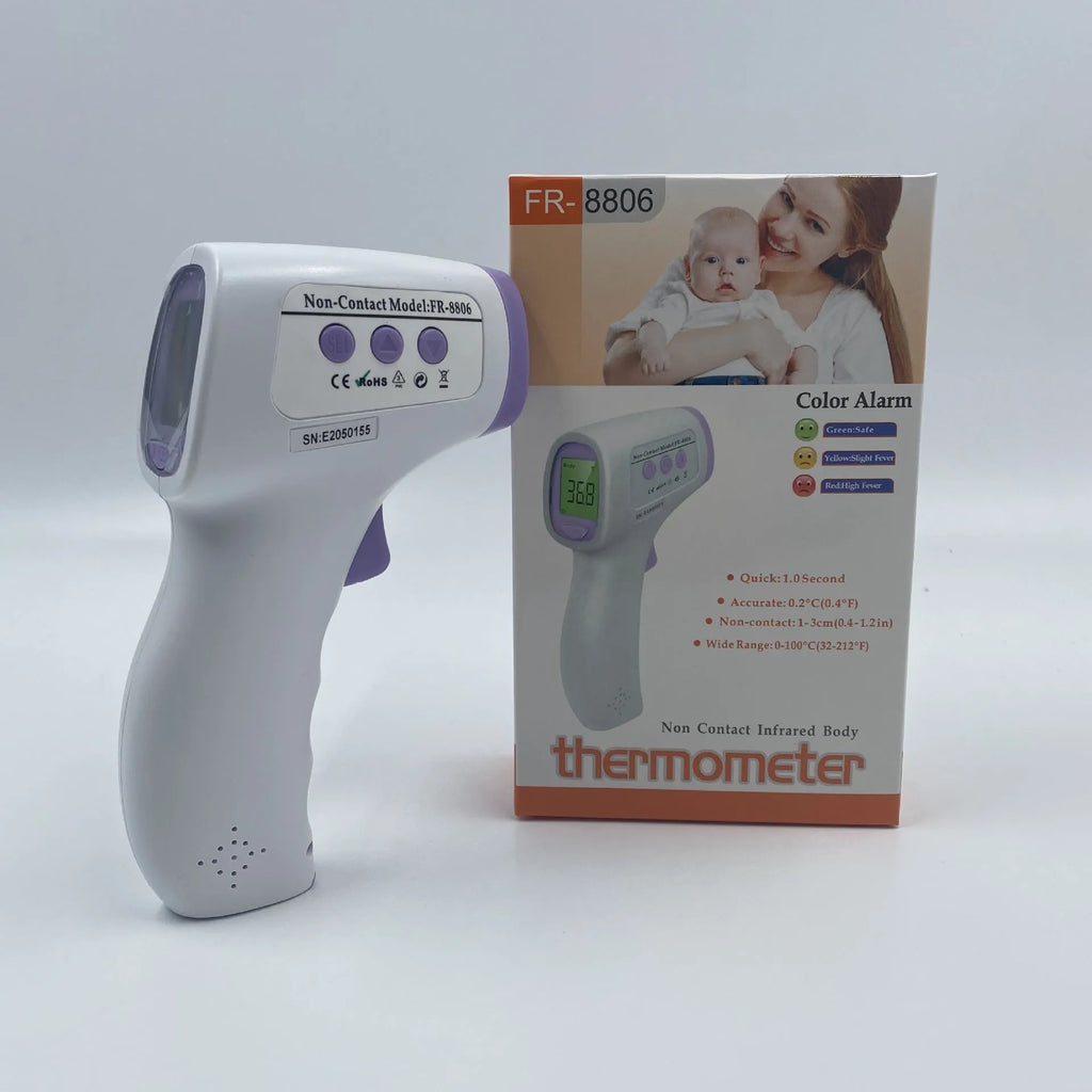 White digital thermometer for non-contact temperature measurement of water and surfaces.