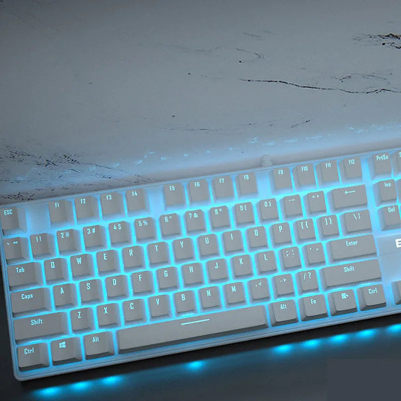 Pink mechanical keyboard with 104 keys including numeric keypad, showing green/black/red switch options