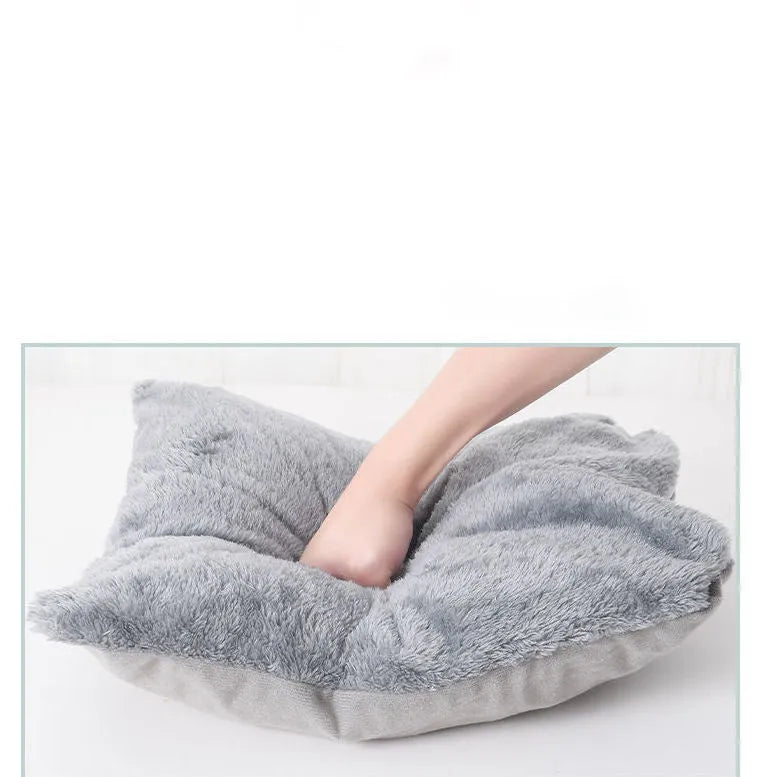 Gray soft plush tent cat bed with cushion for small dogs and cats, 47x47x53cm size