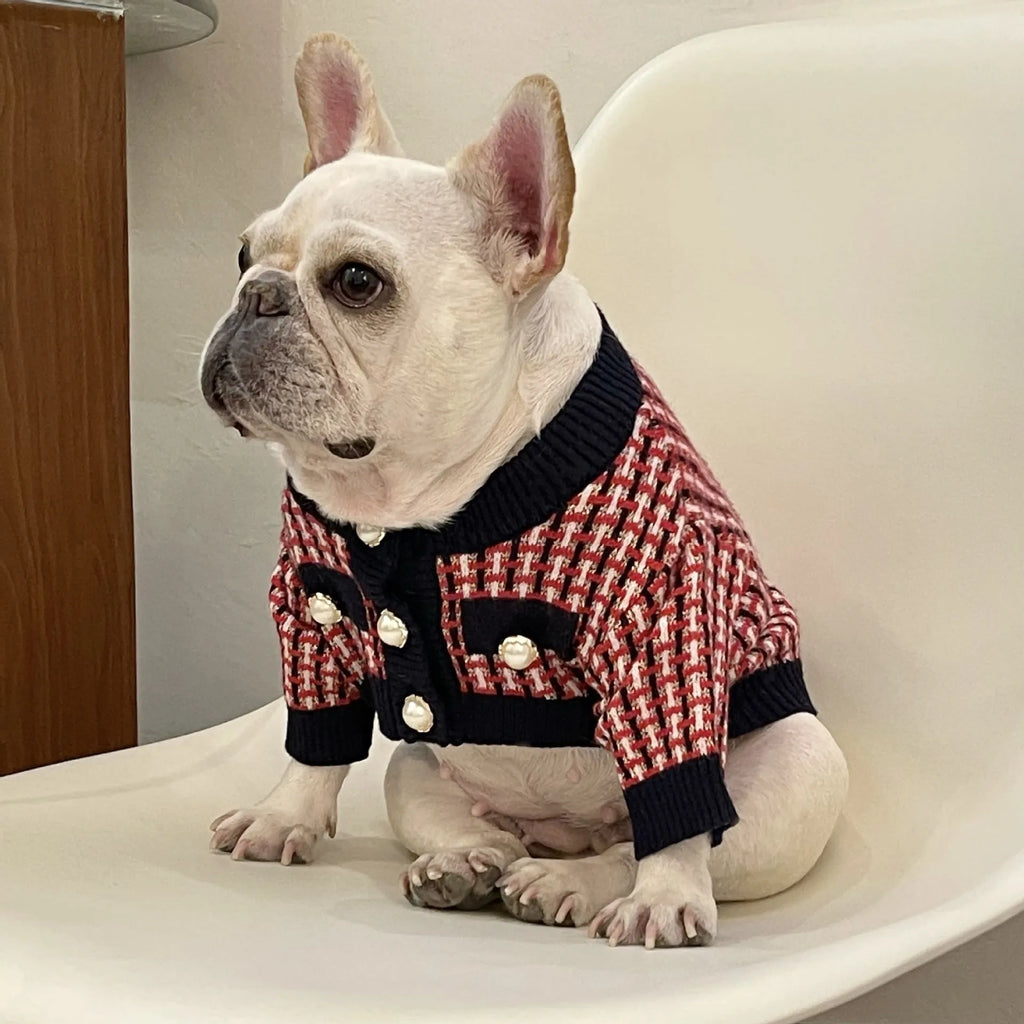Red wool winter dog sweater with cute print for small and large dogs
