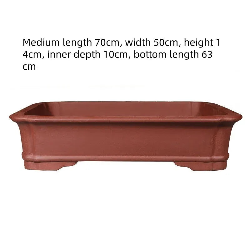 Large rectangular handmade purple clay flowerpot for indoor or outdoor plants