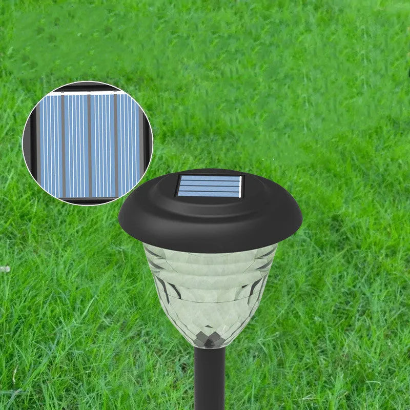 Black solar lawn light with IP55 waterproof rating and polysilicon solar panel for garden pathway illumination