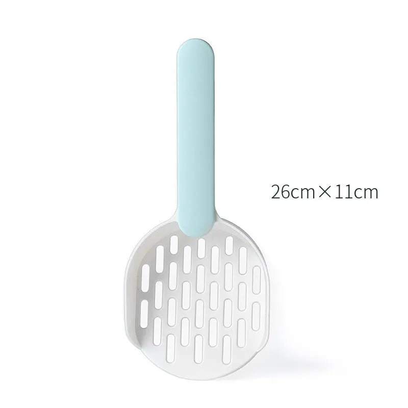 Blue plastic cat litter shovel for cleaning cat toilet litter boxes, measuring 26.6cm long