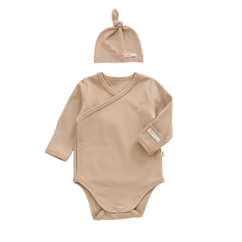 Pure cotton newborn triangle jumpsuit for boys and girls in apricot colour, suitable height 66-90cm