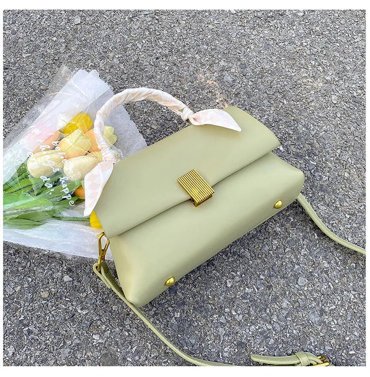 Horizontal square PU shoulder handbag for business commuting with phone pocket and zippered compartment