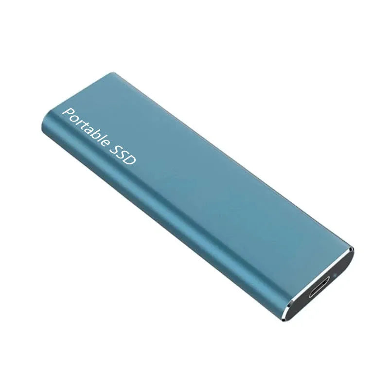 External mobile SSD hard drive with ultra-thin metal casing showing red interface connector