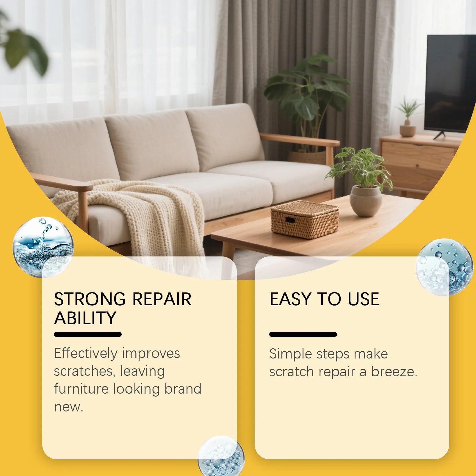 100ml wooden furniture scratch care agent bottle and 20x20cm cleaning cloth set in box.