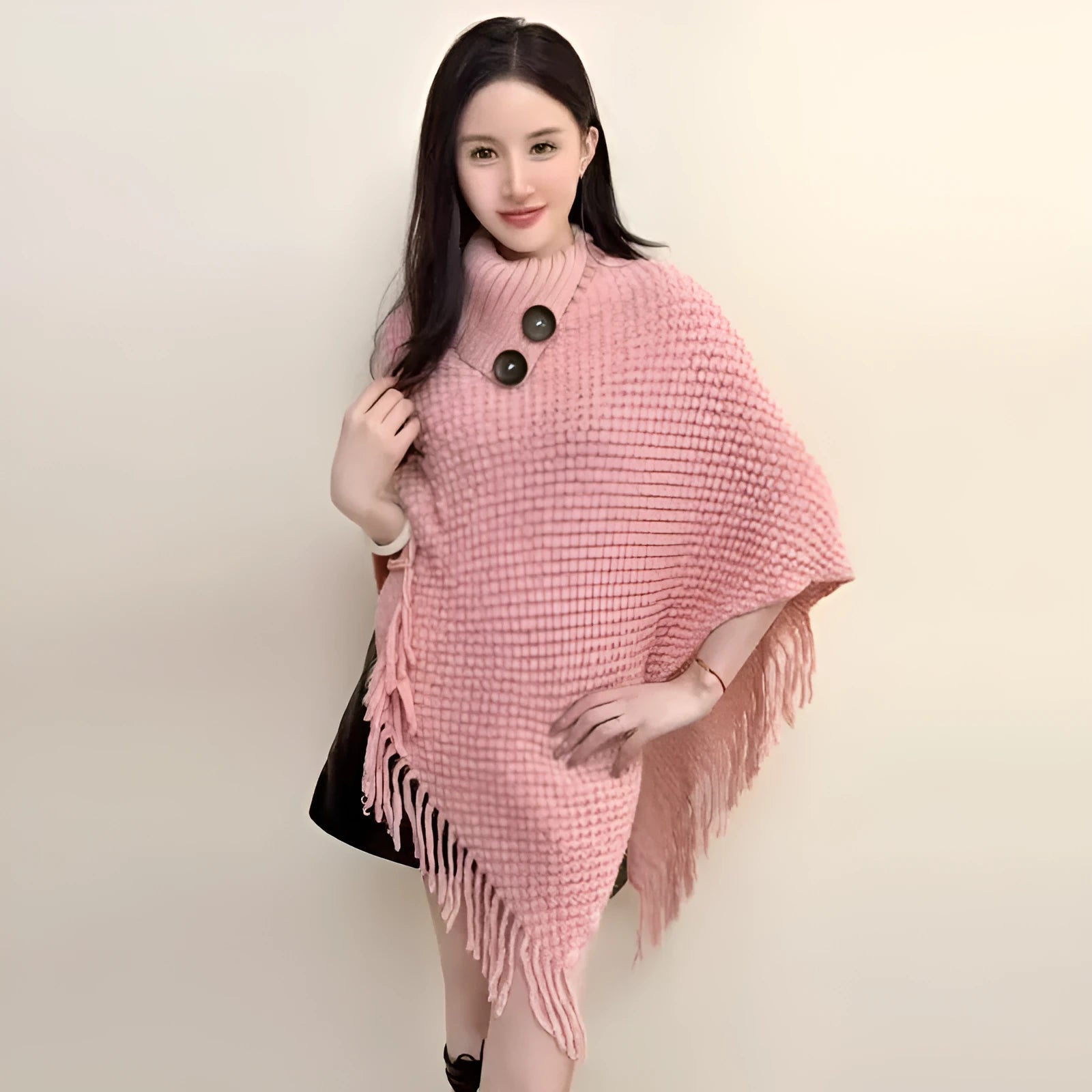 Women's triangle shawl cape in cashmere acrylic blend with tassel trim