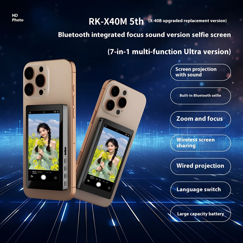 X40M Audio Zoom mobile phone projector with magnetic rear mount showing black, grey and white colour options