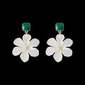 Dark green alloy needle flowers sweet drop earrings for women