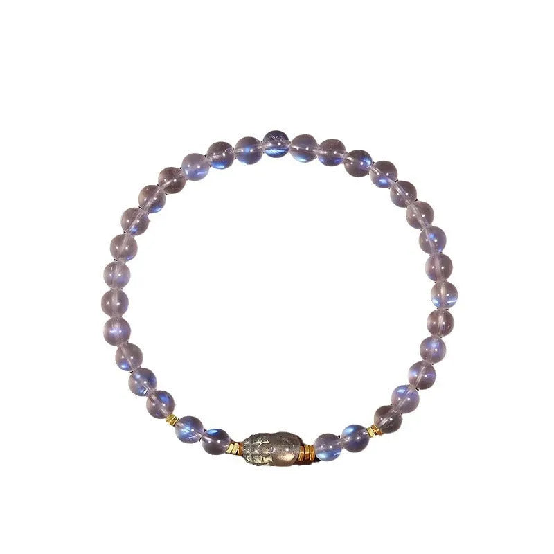 Moonstone bracelet with animal zodiac motif in national style design featuring blue light elements