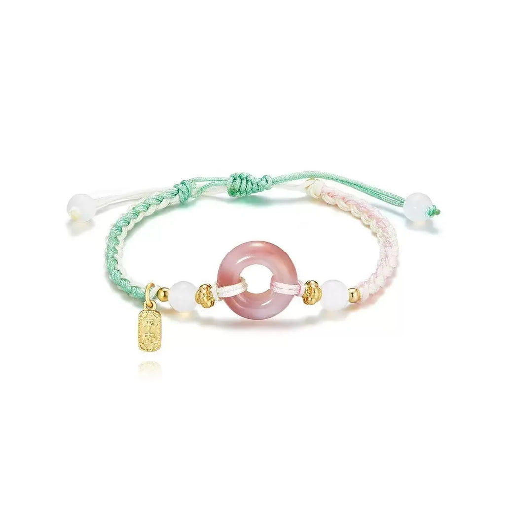 National style peach blossom patterned woven bracelet with peace buckle closure in three colour options