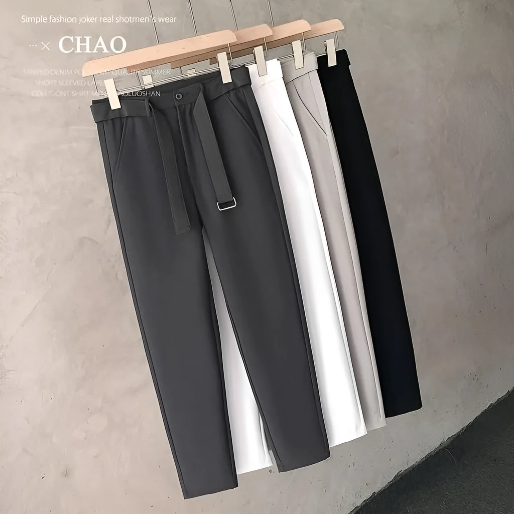Boys slim straight tapered trousers in wool blend fabric with straight leg opening
