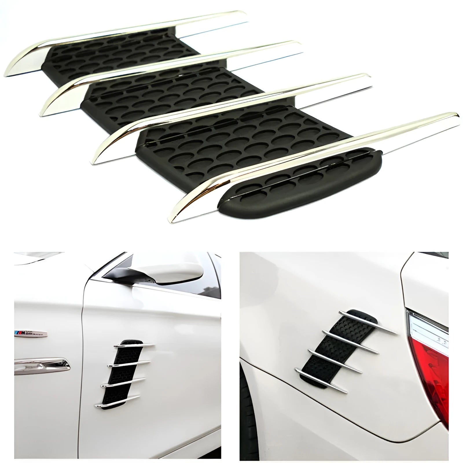 Pair of black ABS car side air outlet stickers for hood and side door modification