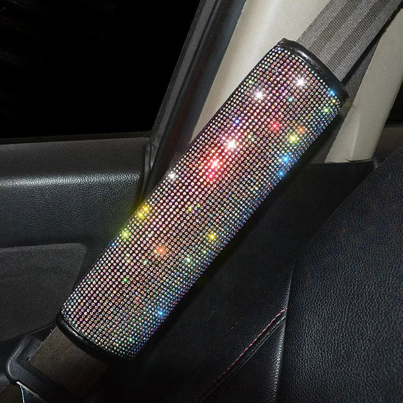 Black polyester rhinestone handbrake cover with white and colour diamond patterns universal fit for car interior
