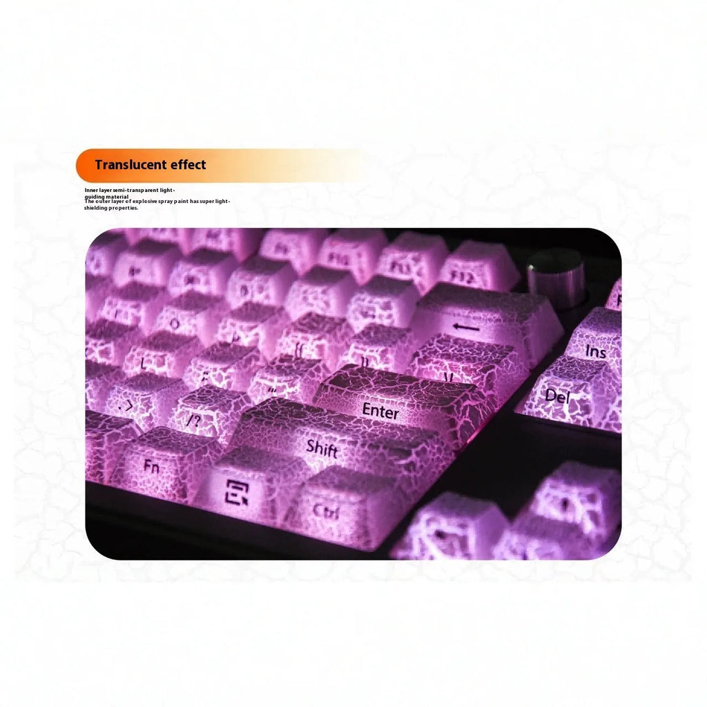 White Fission side carving transparent mechanical keyboard keycaps with white double stitching