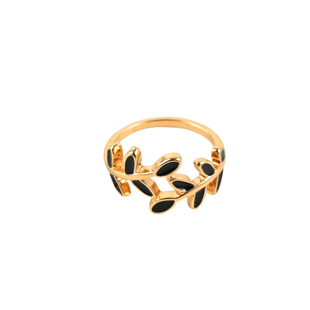 Gold leaf geometric acrylic fashion ring with floral design for women