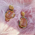 Geometric alloy earrings with electroplated finish and row drilling detail for women
